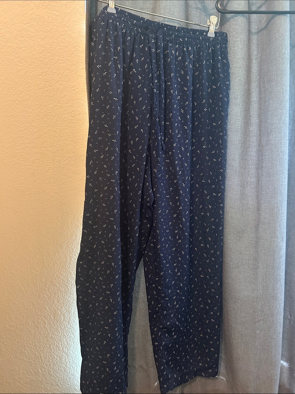 Navy  Print Elastic Waist Pants
